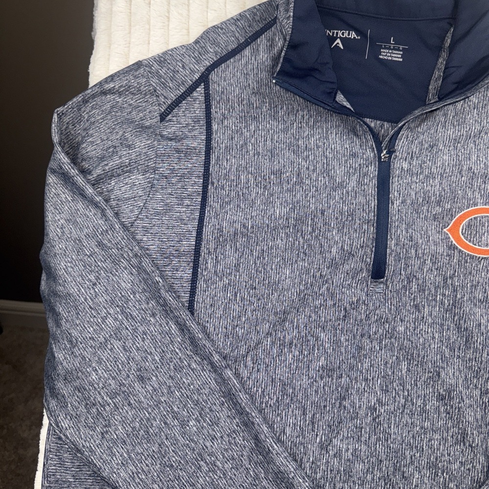Antigua Chicago Bears Mens 1/4 Zip Long Sleeved Pullover Blue NFL Football LARGE - Picture 5 of 11